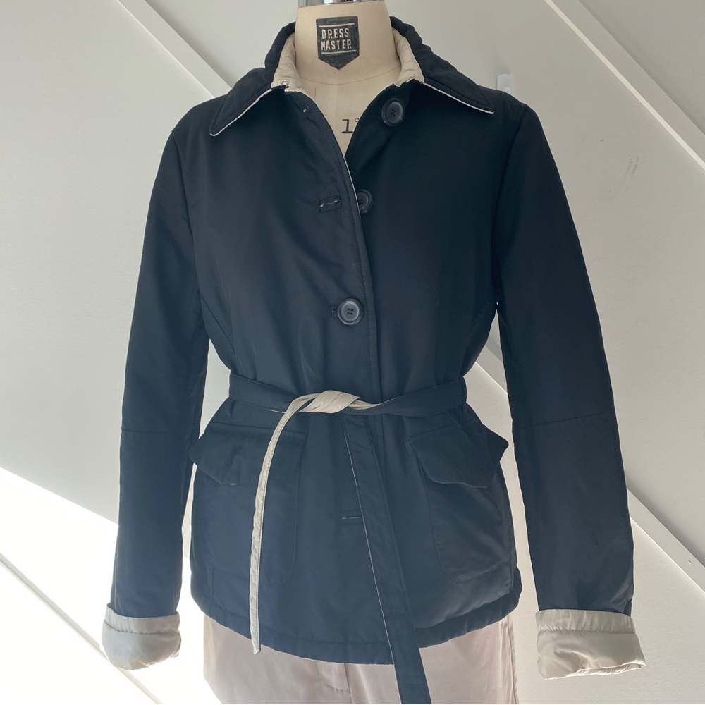 Max Mara S’Max Reversible Belted Down Jacket – Black/Cream (Size 38 / Small)